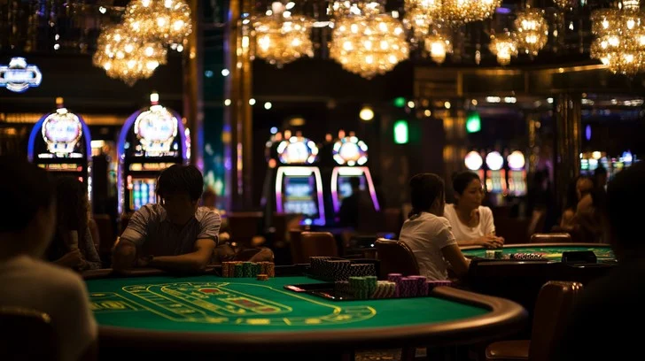 Casino table at night